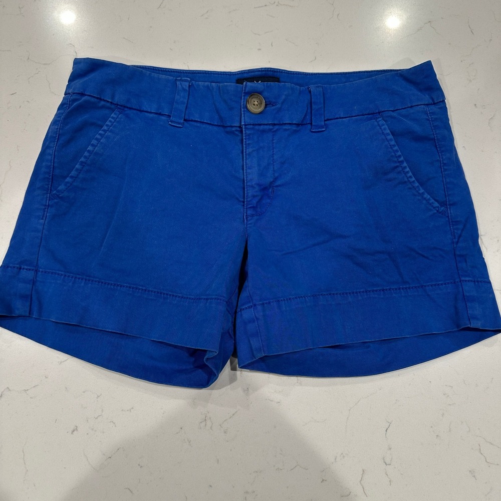 American Eagle Outfitters Women Blue Midi Stretch Chino Shorts Size 6 Cuffed